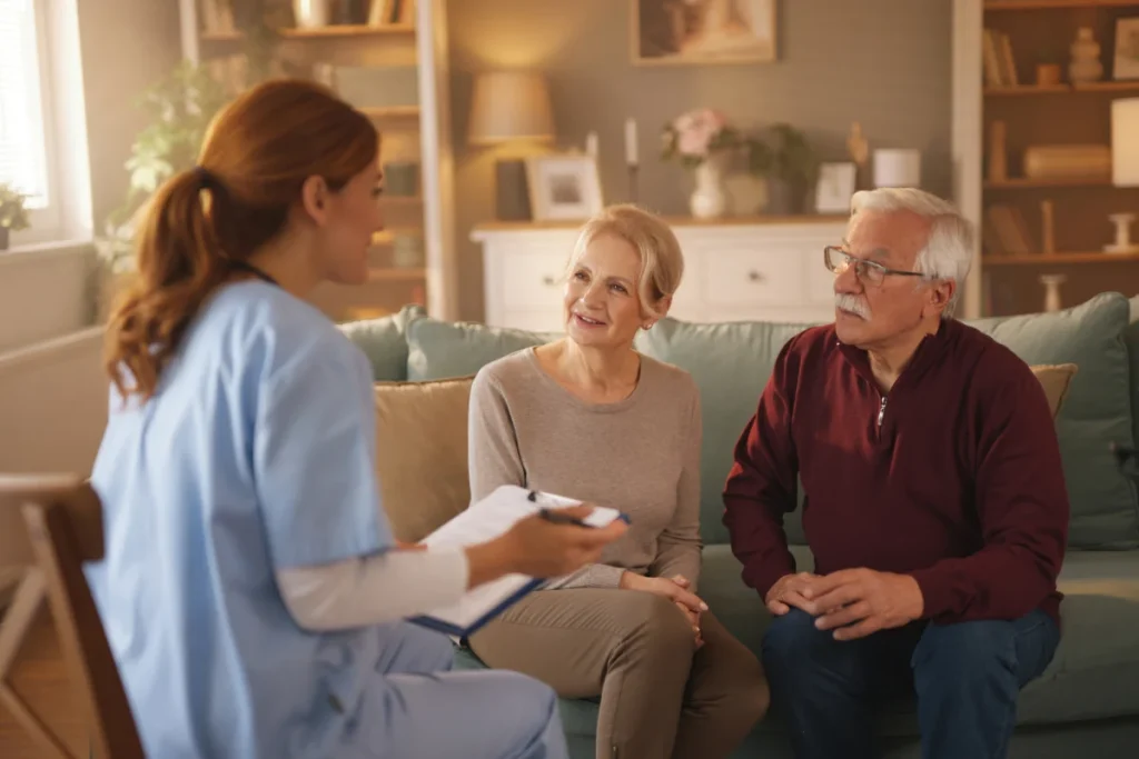 Team member explaining care and support options