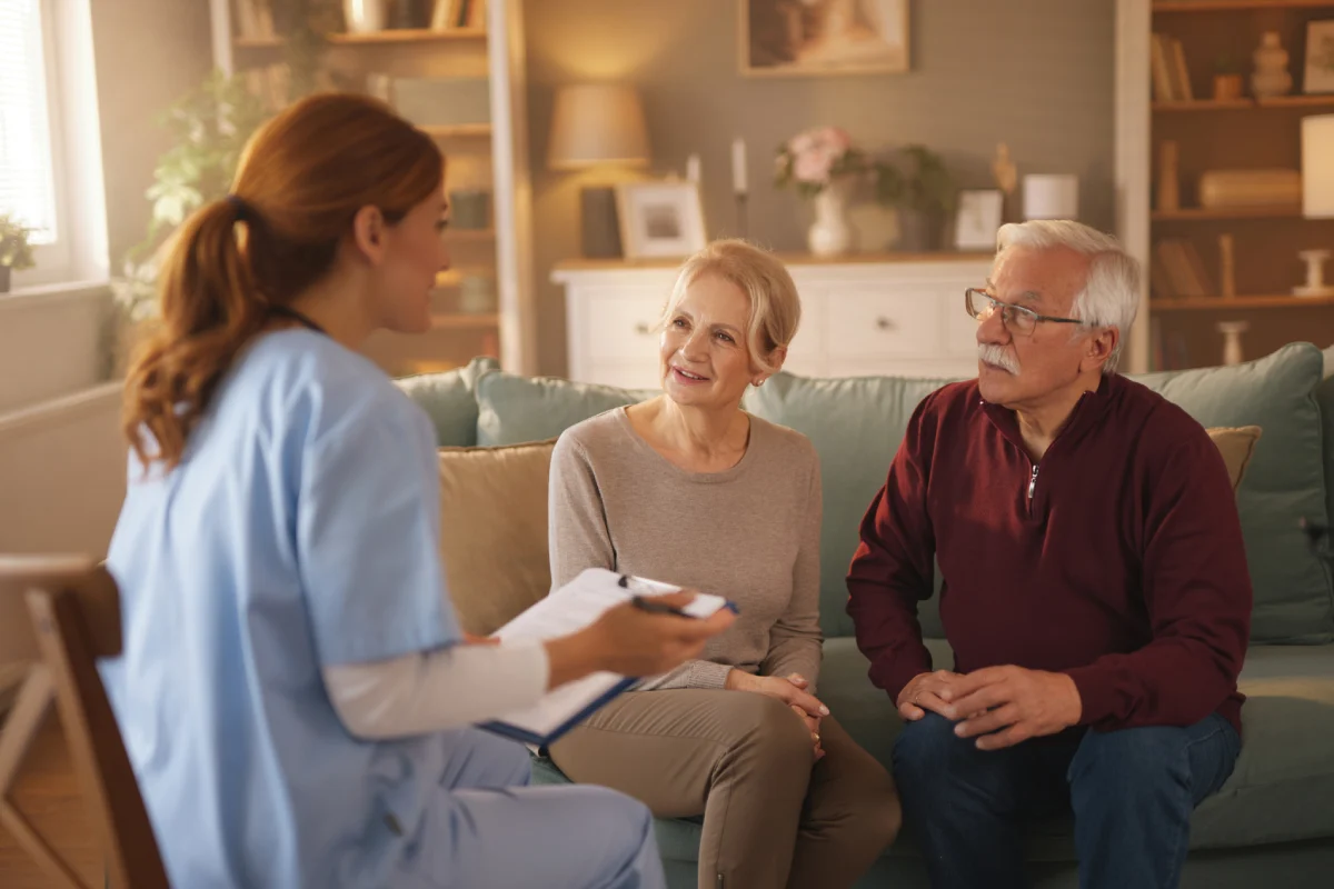 Team member explaining care and support options